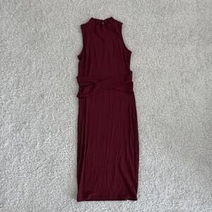 Venus Women’s Burgundy Sleeveless Mock Neck Ribbed Knit Midi Dress (size M)